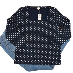 NWT J. Crew Navy & White/Ivory Polka Dot Square Neck Shirt